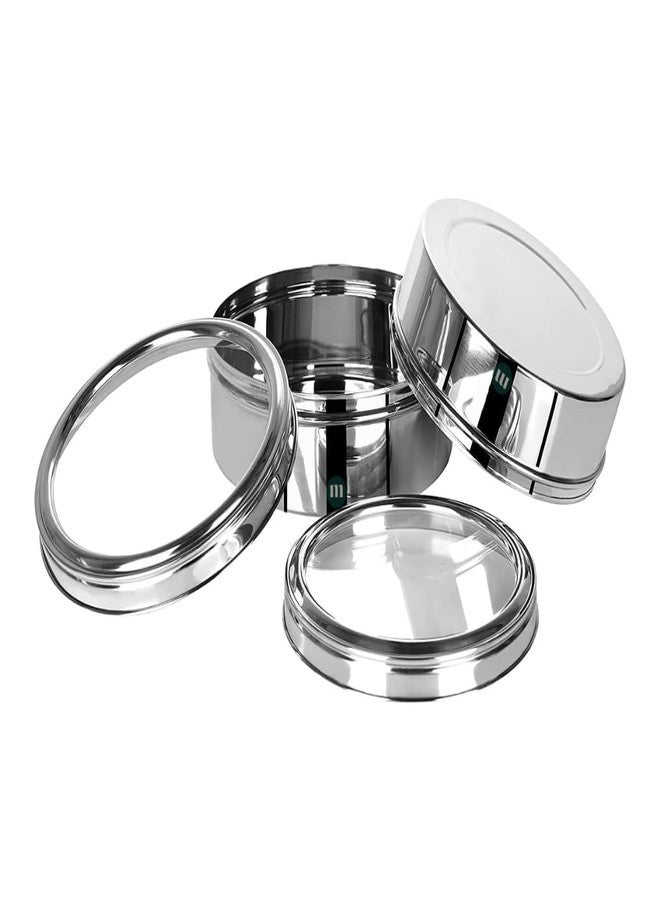 مارو مجموعة علب تخزين دائرية من الفولاذ المقاوم للصدأ من مارو، قطعتان (1.6 لتر، 2.2 لتر)، قابلة للتكديس ومتينة، مزودة بأغطية شفافة، علبة متعددة الاستخدامات لحفظ الشاباتي والبوري، لون فضي. - Image 4